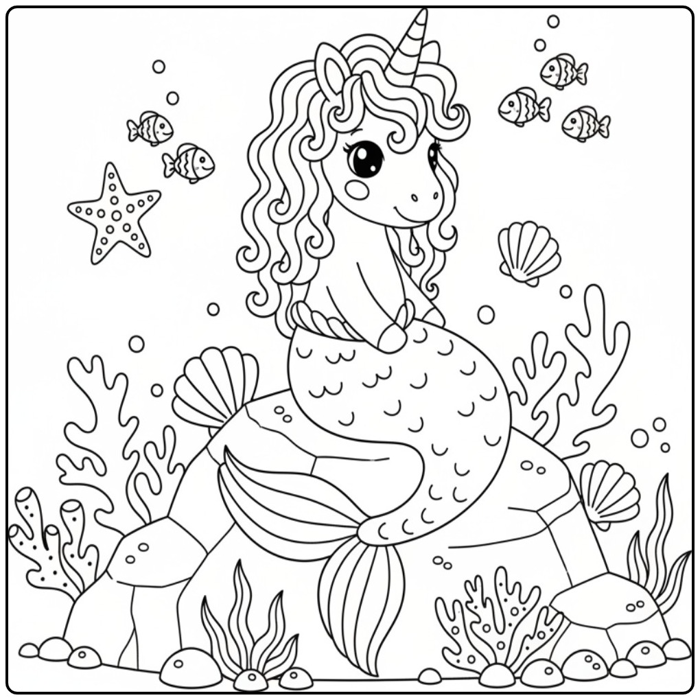 Enchanting Unicorn Mermaid Adventure in the Sea coloring page