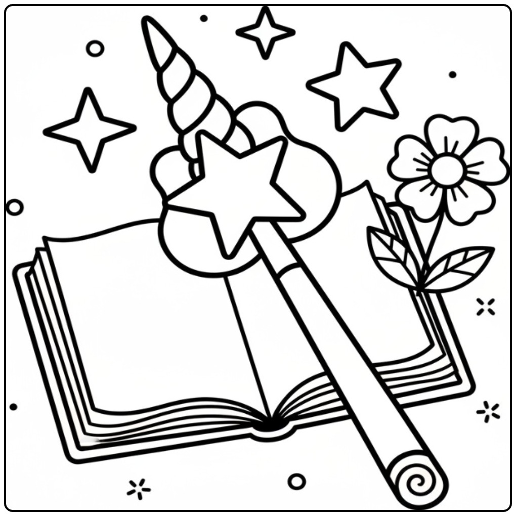 Enchanting Unicorn Horn Stars and a Flower coloring page