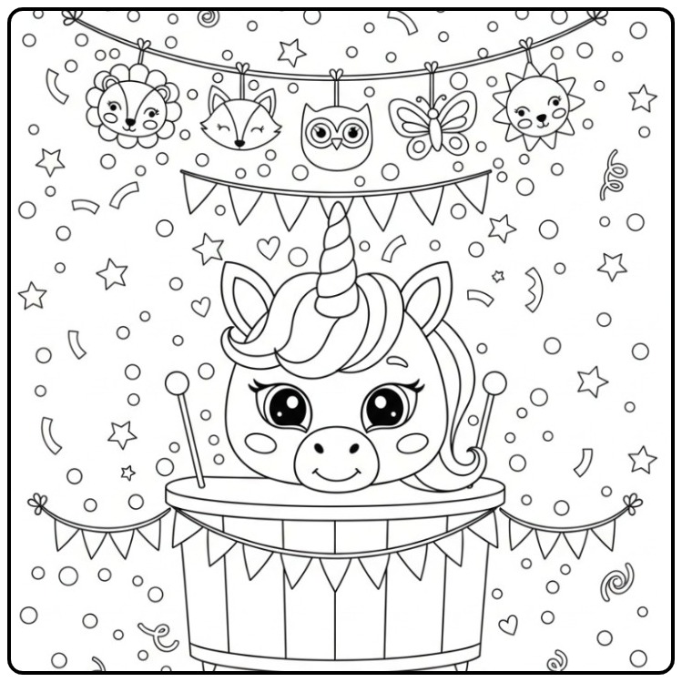 Enchanting Unicorn Mask and to Celebrating coloring page