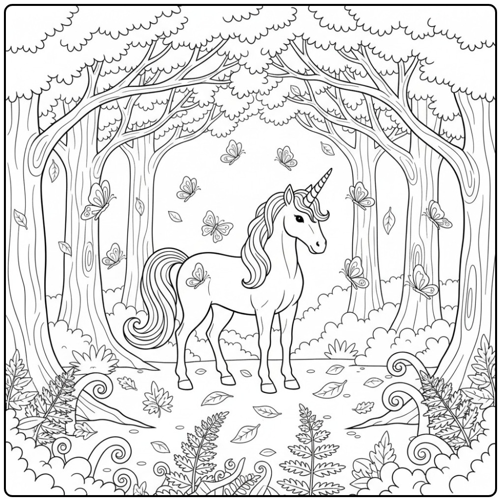 Enchanting Butterflies Unicorn coloring page