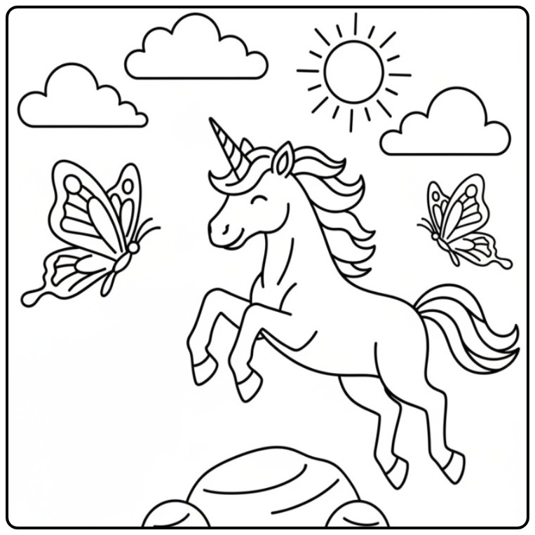 Enchanting Butterflies Jumping Unicorn coloring page