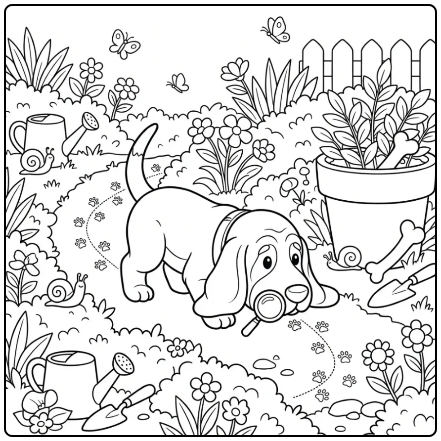 Bloodhound Cute Puppy Searching for a Bone coloring page