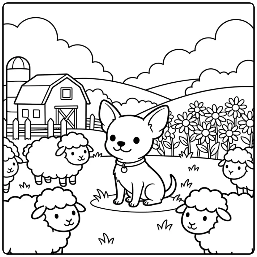 Farm Puppy with a Tough Chihuahua coloring page