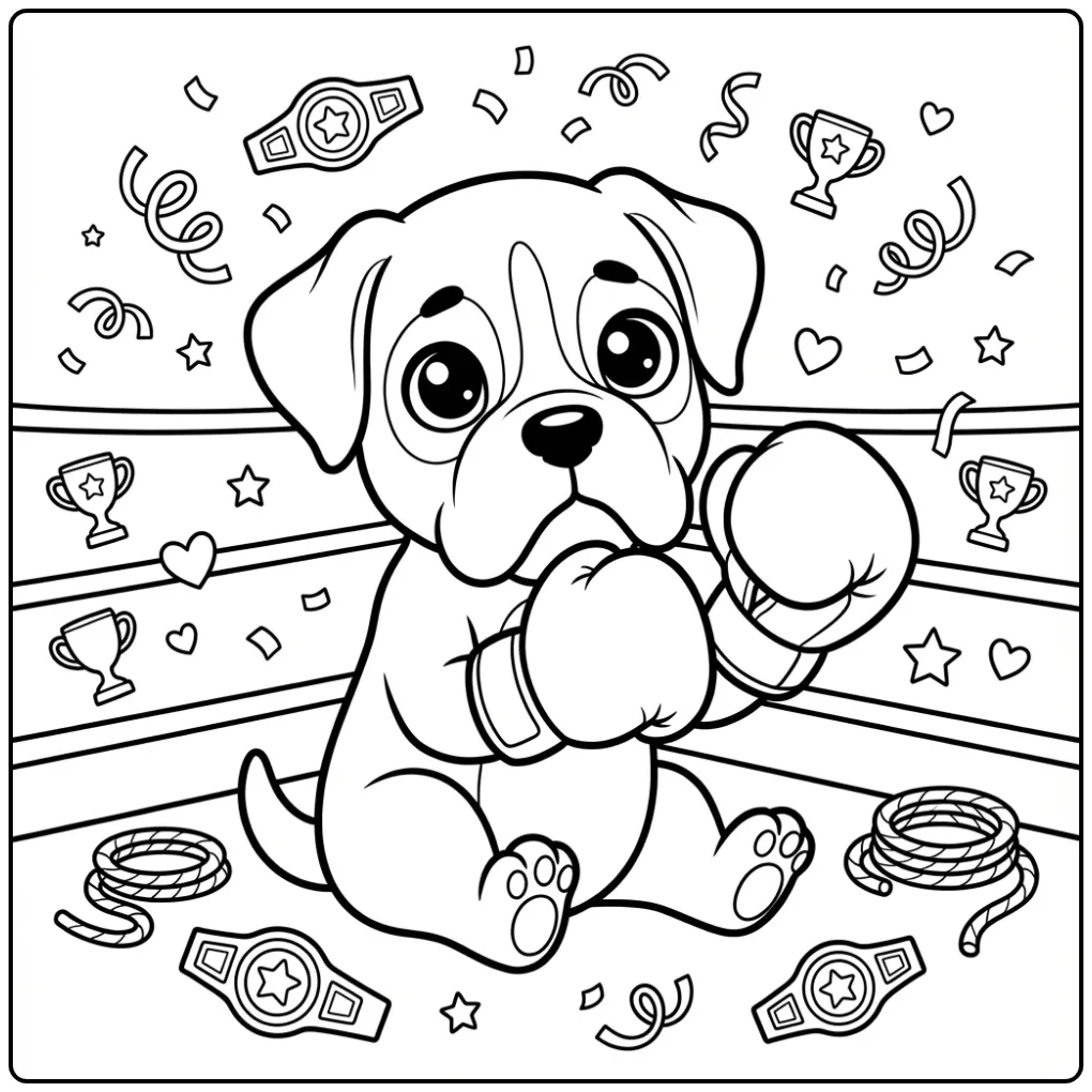Boxer Cute Puppy in the Ring coloring page