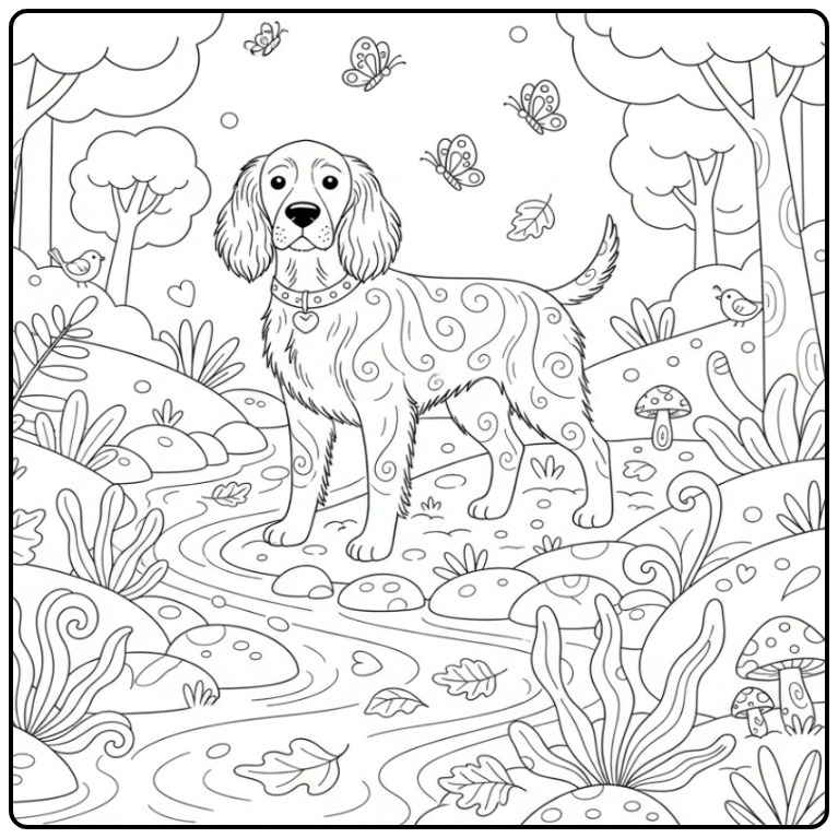 Gordon Setter by a Forest Stream coloring page