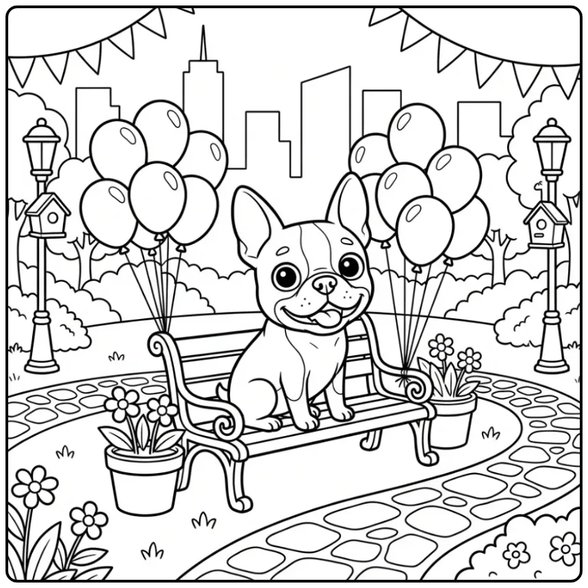 Boston Terrier in the Park coloring page