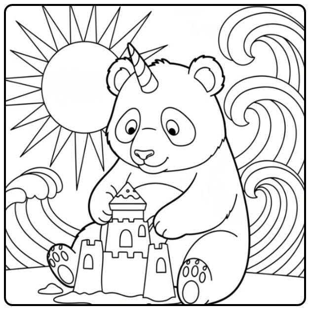 Building a Sand Castle with This Unicorn Panda coloring page