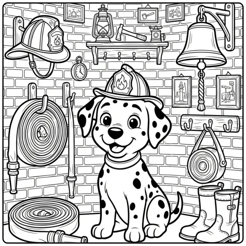 Detailed Firefighter Dalmatian Puppy coloring page