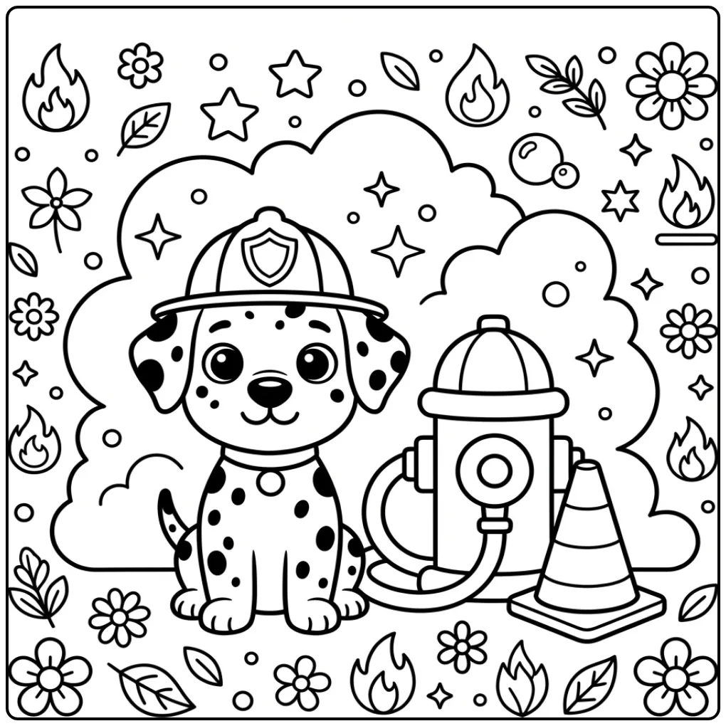Firefighter Dalmatian Cute Puppy coloring page