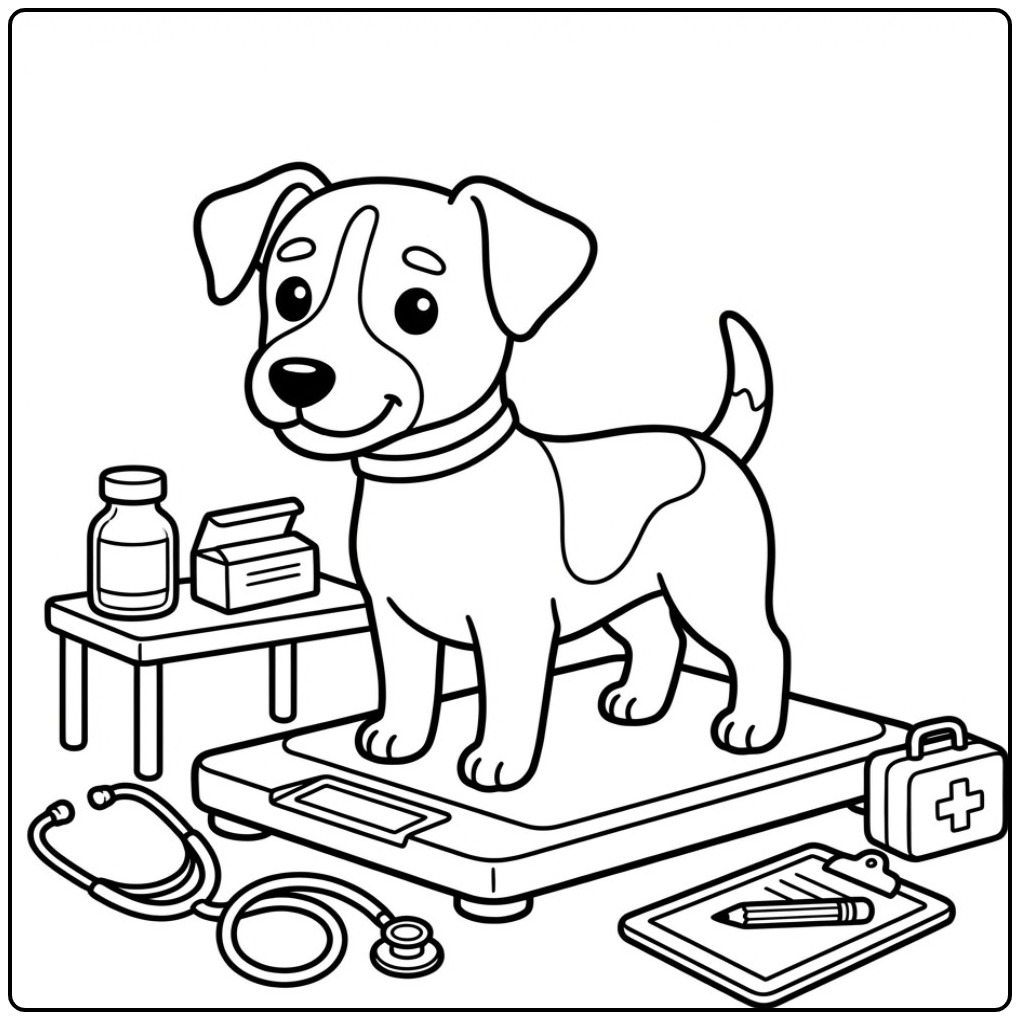 Jack Russell at a Veterinarian Checkup coloring page