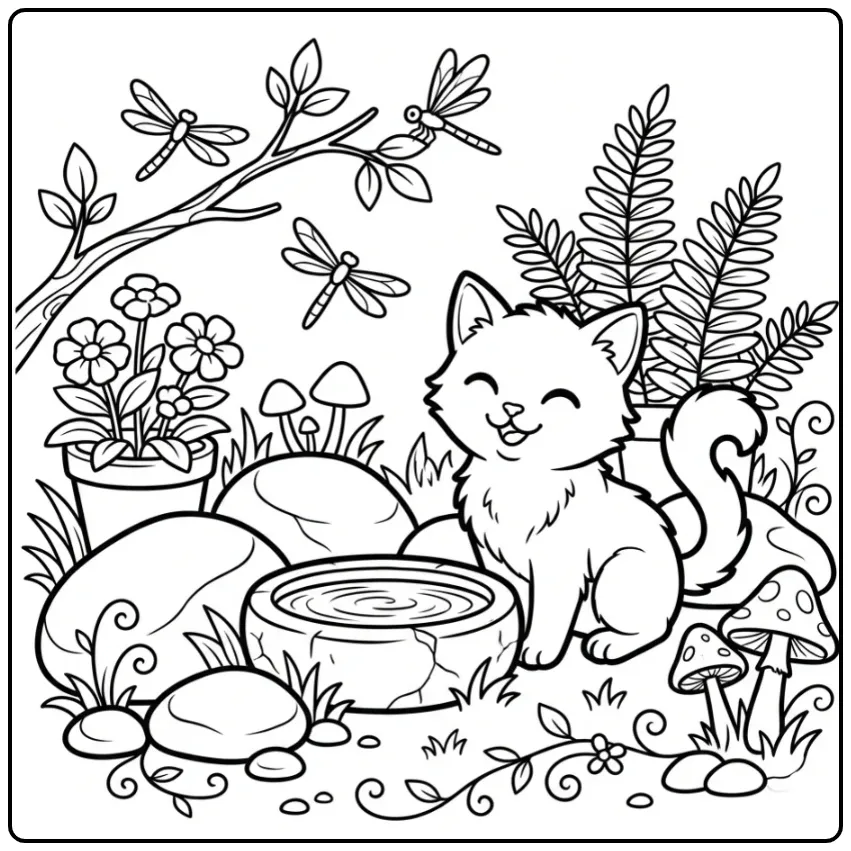 Cheerful Cute Burmese Kitten in the Garden coloring page