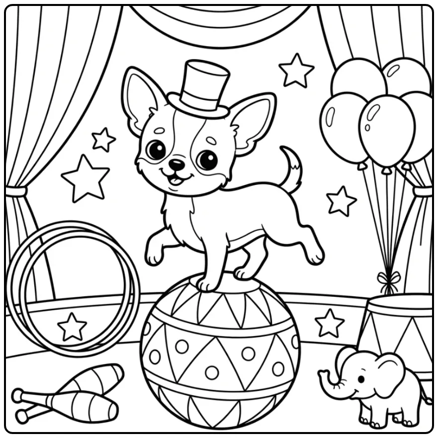 Circus Chihuahua Puppy on a Ball coloring page
