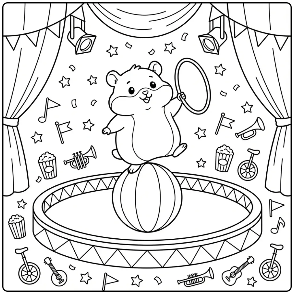 Hamster coloring page on a circus ball