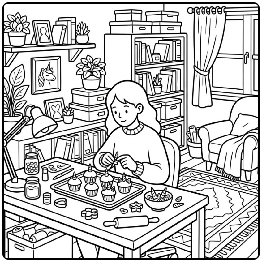 Creative Baking with a Fun Unicorn Cupcake coloring page