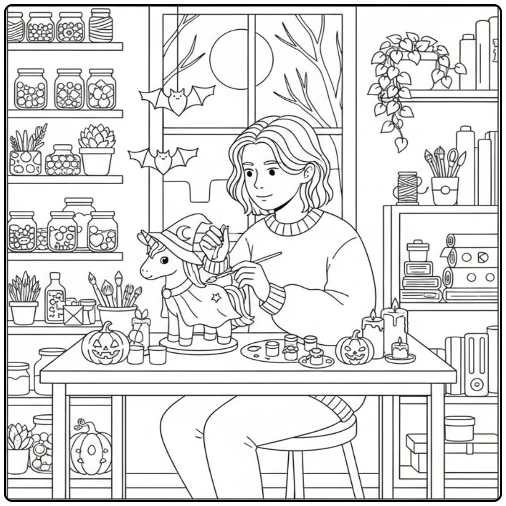 Creative Crafting with a Unicorn Halloween coloring page