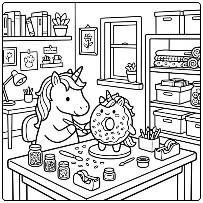 Creative with a Donut Unicorn coloring page