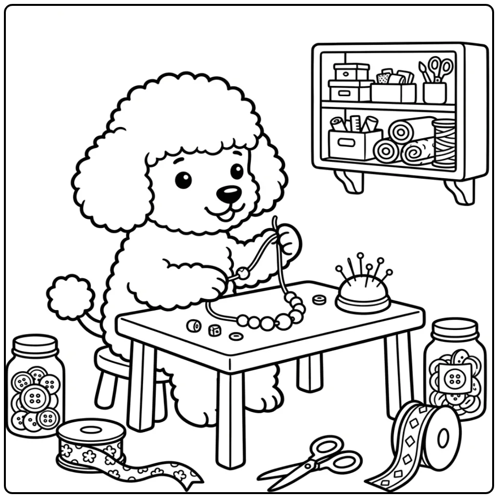Creative Detailed Puppy with Beaded Necklace coloring page
