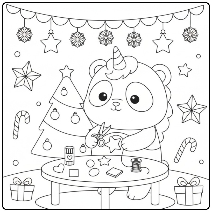 Creative Unicornpanda Christmas with a Craft Table coloring page