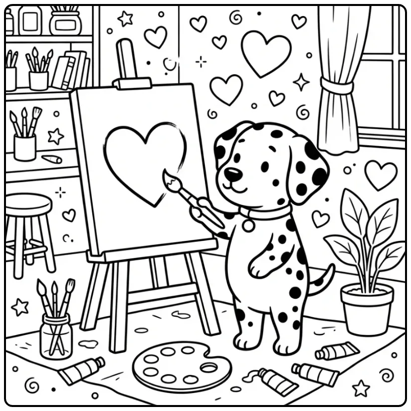 Dalmatian Painting a Giant Heart coloring page