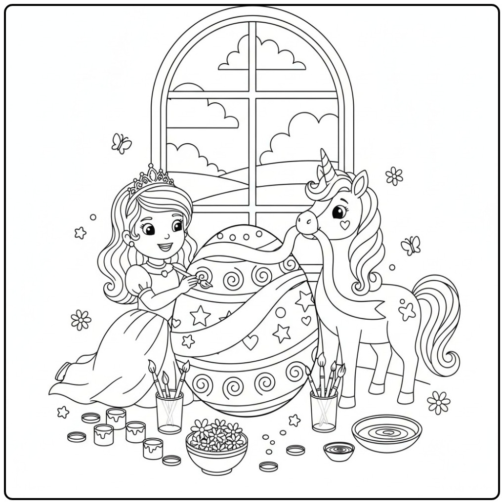 Creative Princess Unicorn a Easter Egg coloring page