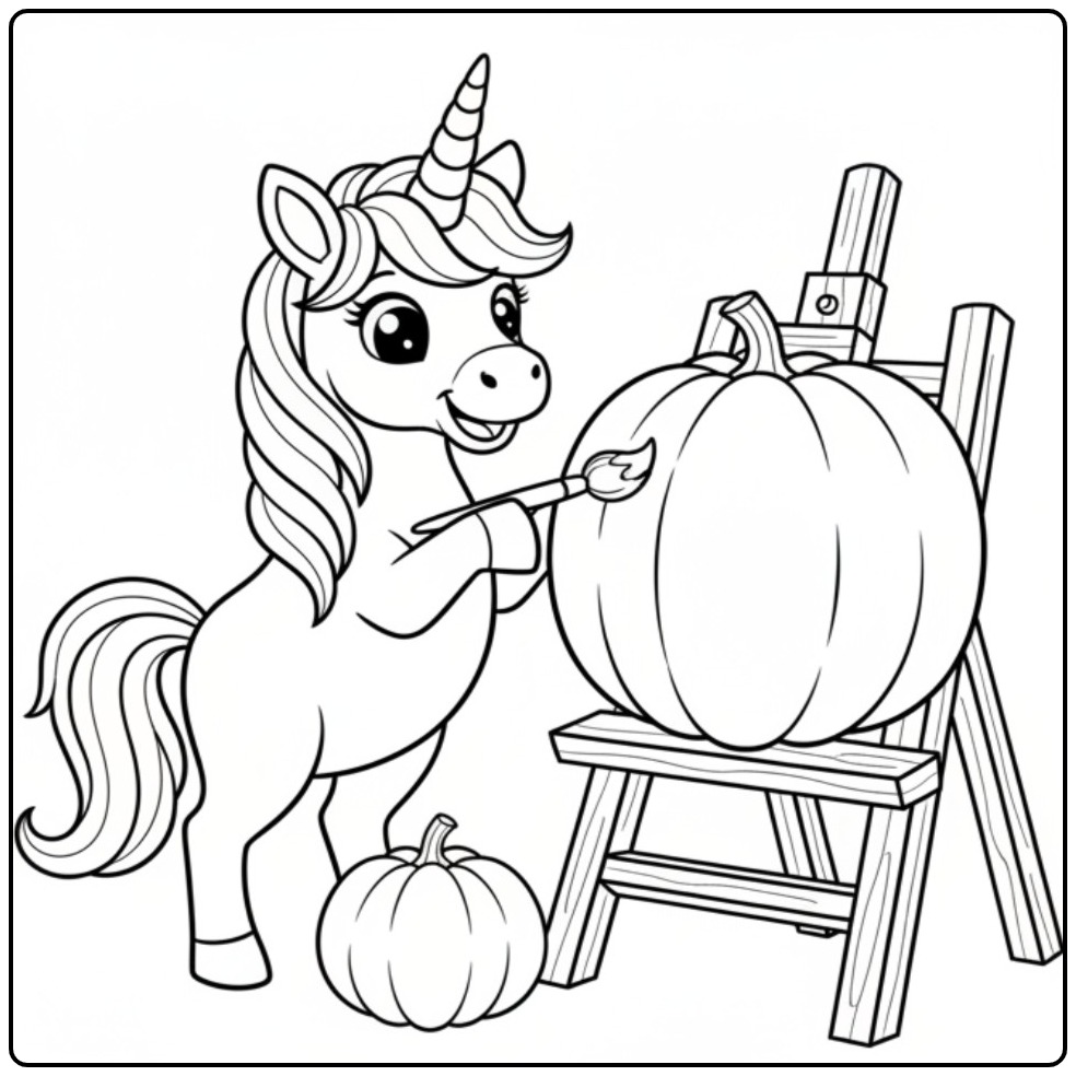 Creative Unicorn Halloween a Schildersezel coloring page