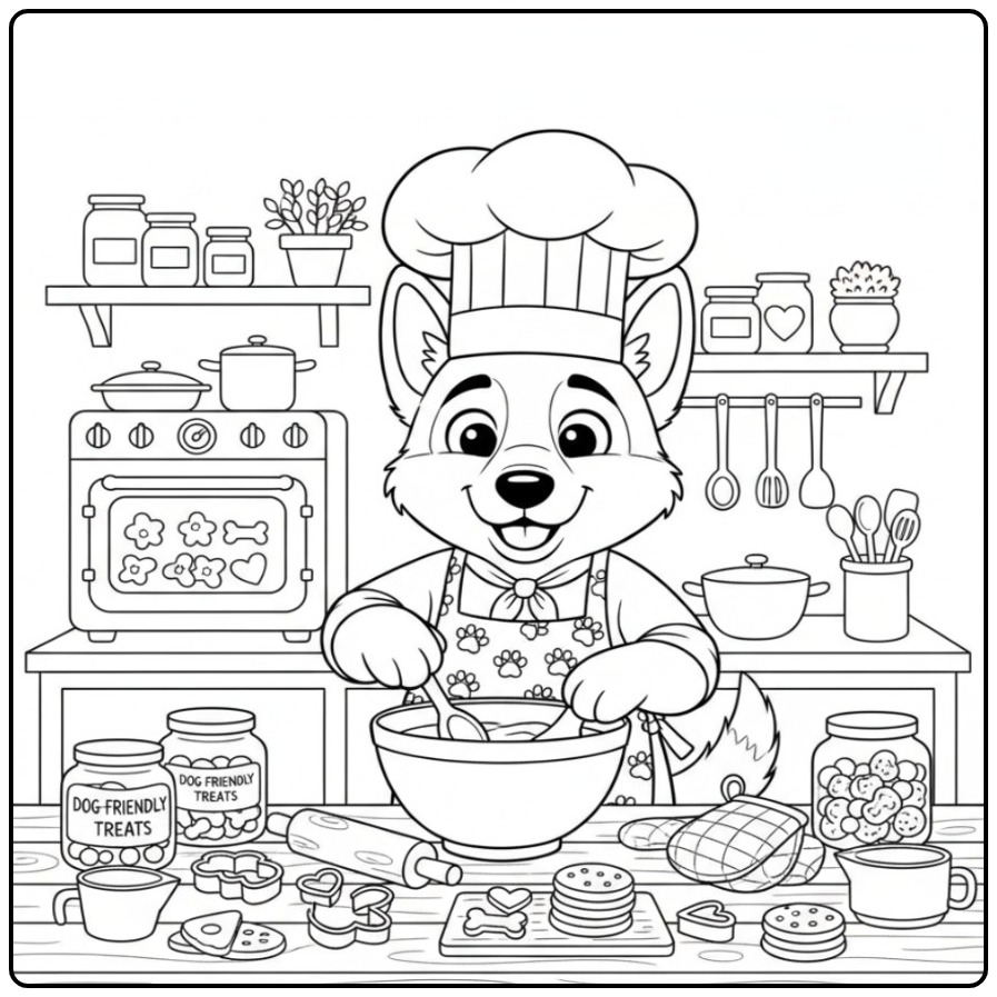 The Bakery of This Fun German Shepherd coloring page