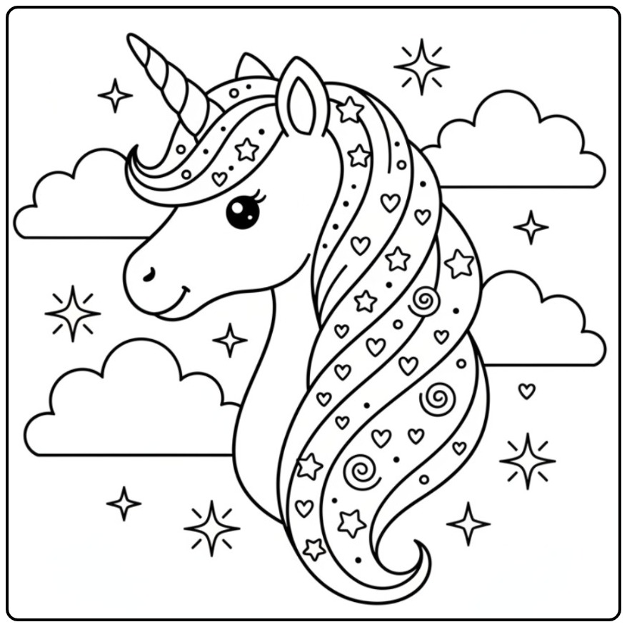 The Unicorn Head Is Ready for Your Magical Color coloring page