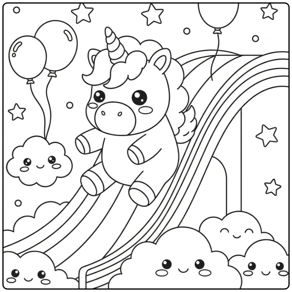 The Kawaii Chibi Rainbow Unicorn Has Many Fun coloring page