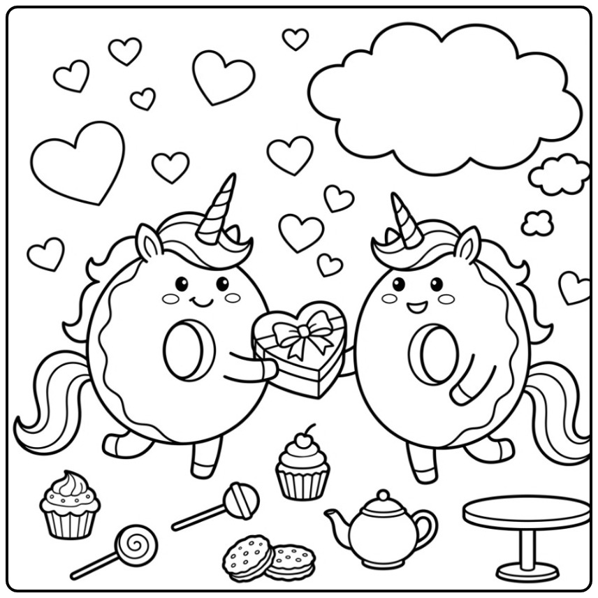 The Best Valentine Donut Unicorn coloring page