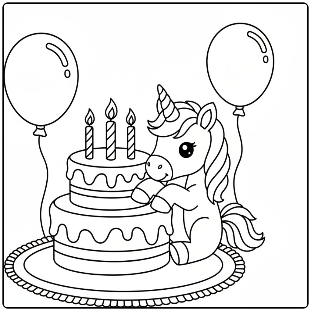 The Best Birthday Cake Unicorn for a Party coloring page
