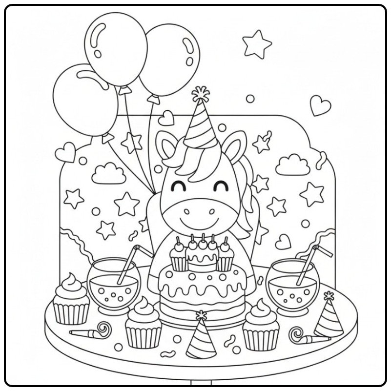 The Cute Unicorn Birthday for You Party coloring page