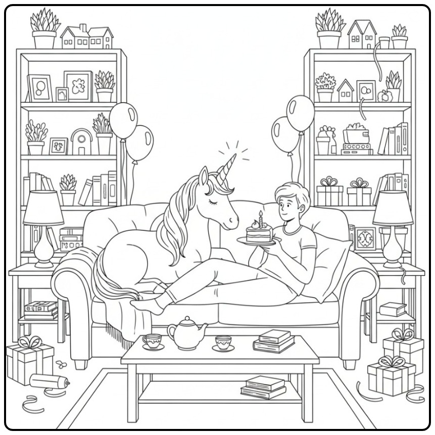 The Ultimate Birthday Cake Unicorn Celebration coloring page