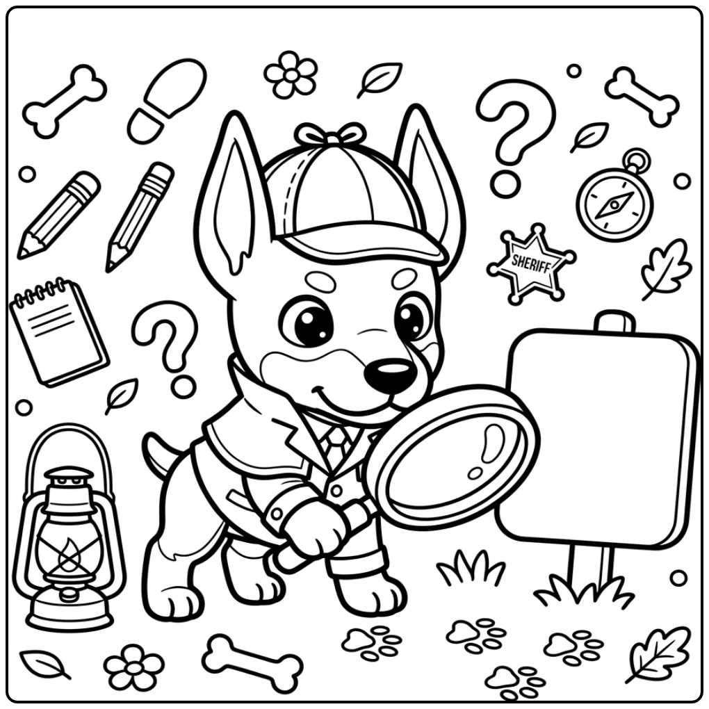 Detective Doberman Puppy with Lantern coloring page