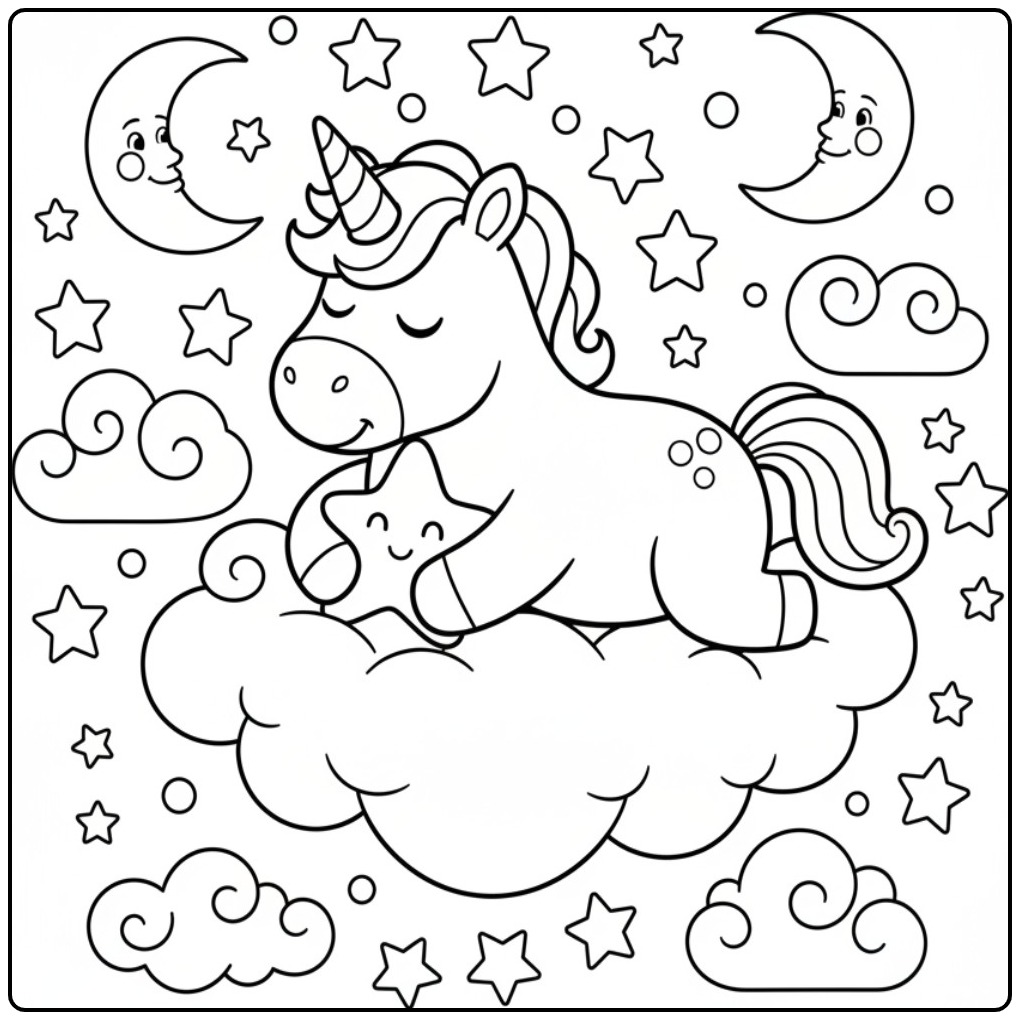 This Unicorn Cute Bringing Resting and Enchantment coloring page