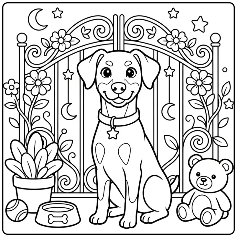 Doberman by a Fence coloring page