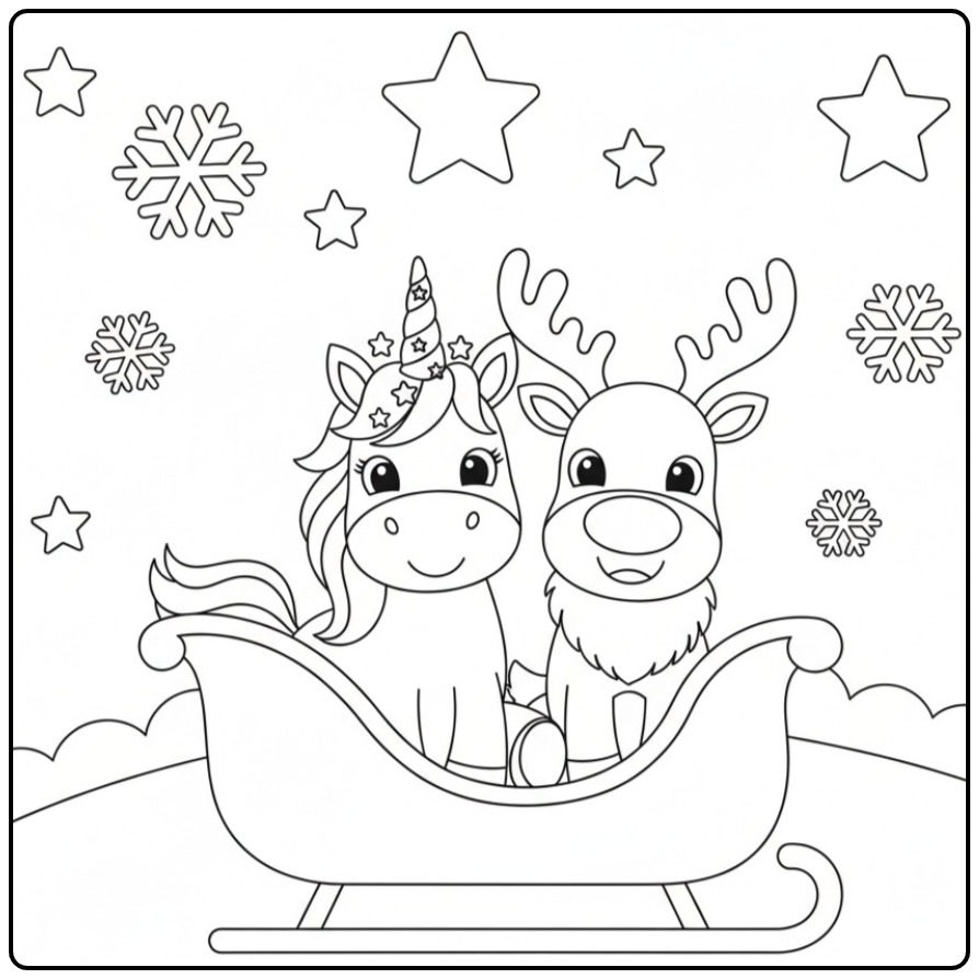 Download the Christmas Unicorn and Reindeer Now coloring page
