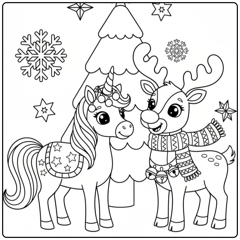 Download the Christmas Unicorn and Color Him coloring page