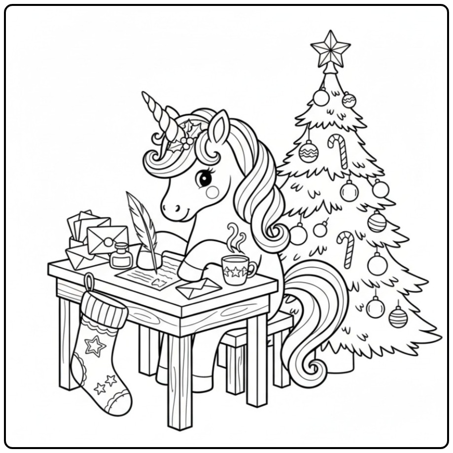 Download Christmas Unicorn for the Holidays coloring page