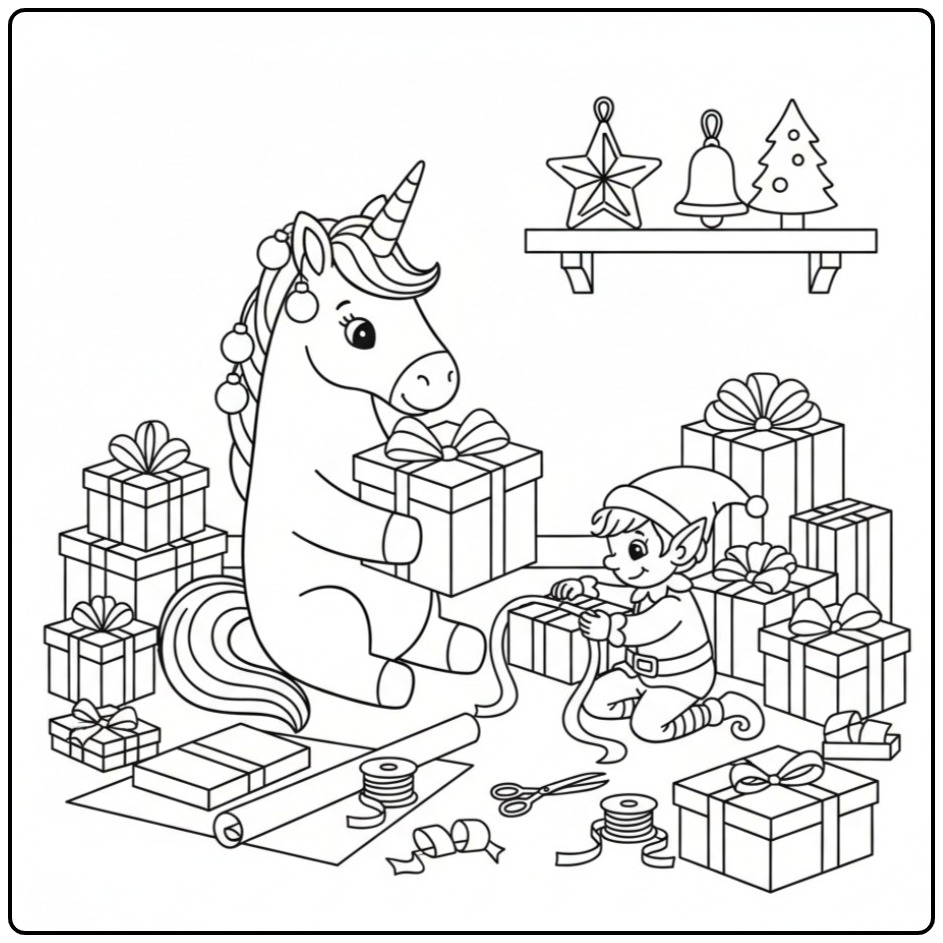 Download the Christmas Unicorn for Hours Coloring Fun coloring page