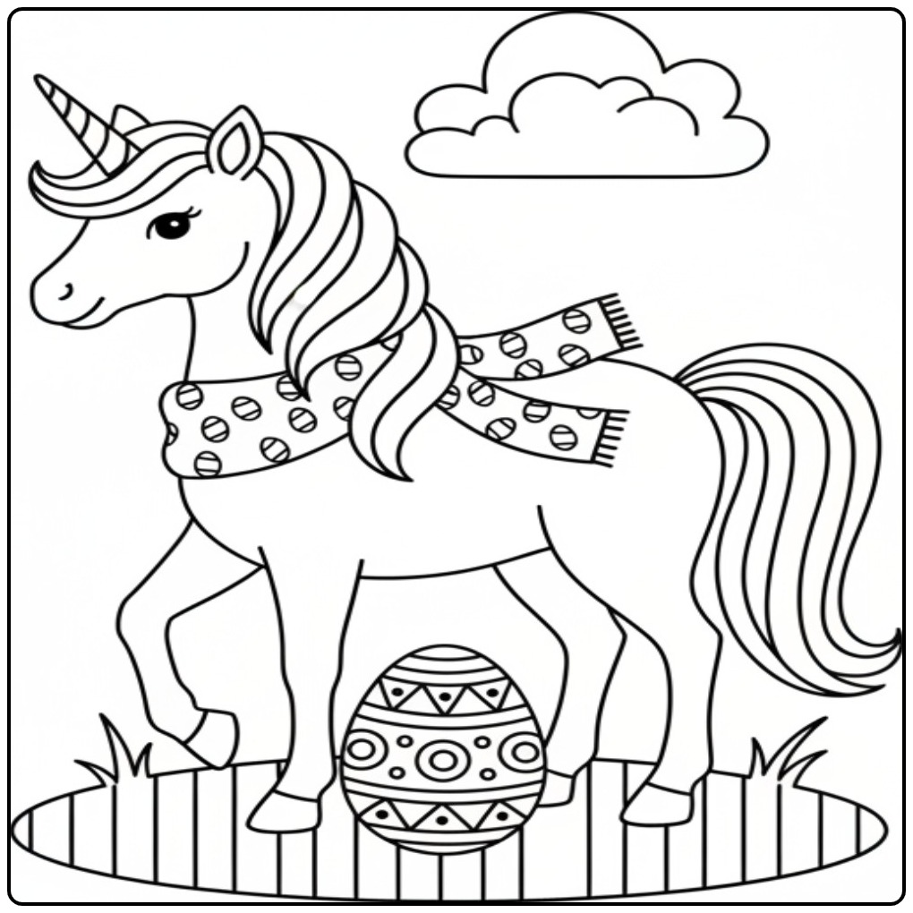 Download the Unicorn Easter with Egg coloring page