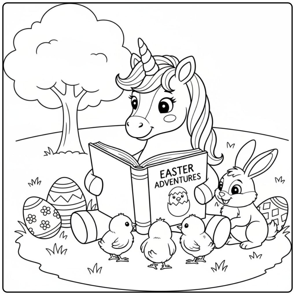Download the Unicorn Easter for Hours Coloring Fun coloring page