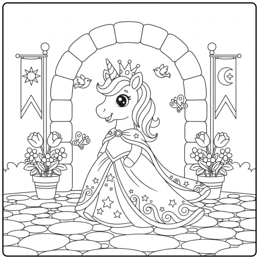 Download the Easy Unicorn Princess Here coloring page