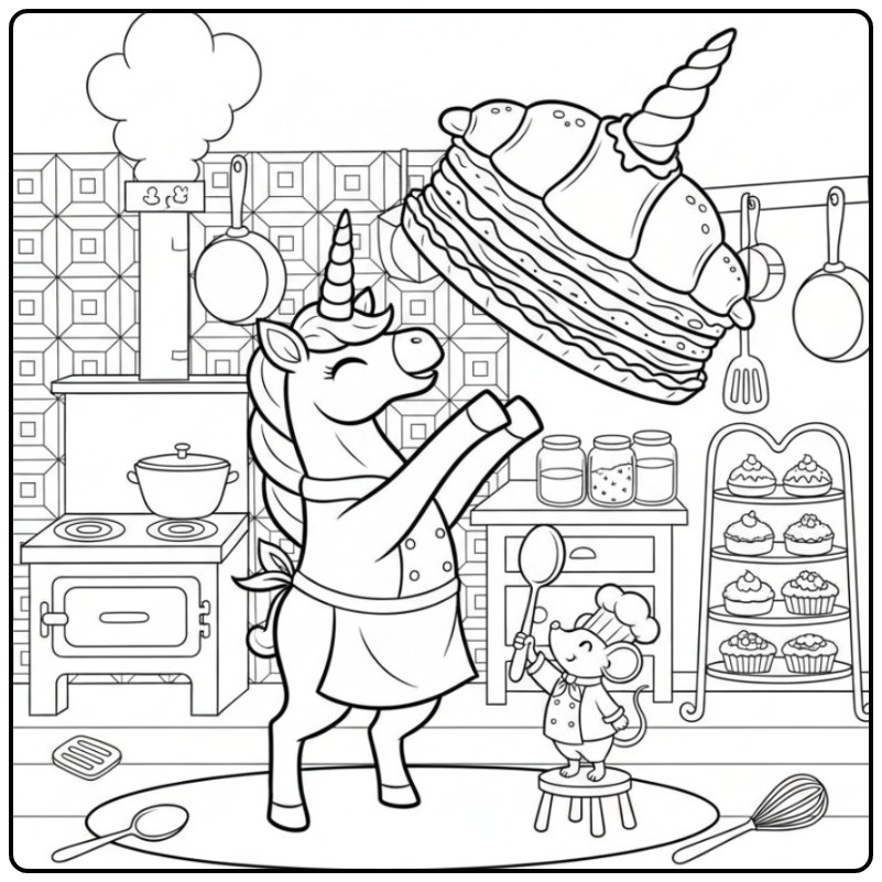 Download This Unicorn Cake with a Mouse as Hulpje coloring page