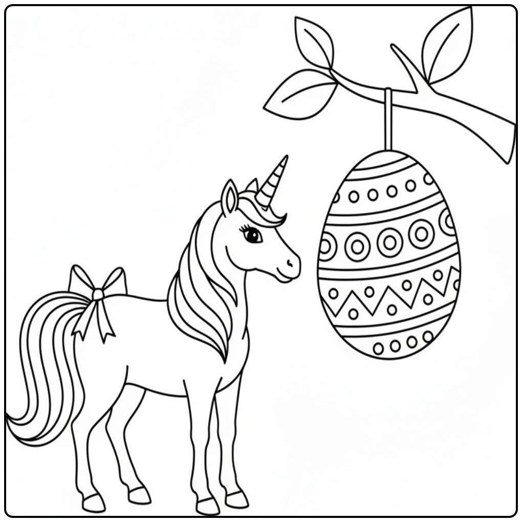 Download Easter with Unicorn and Egg Hier coloring page