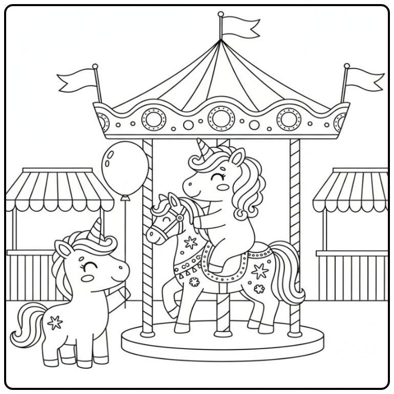 Carousel a Fun Unicorn Cute coloring page