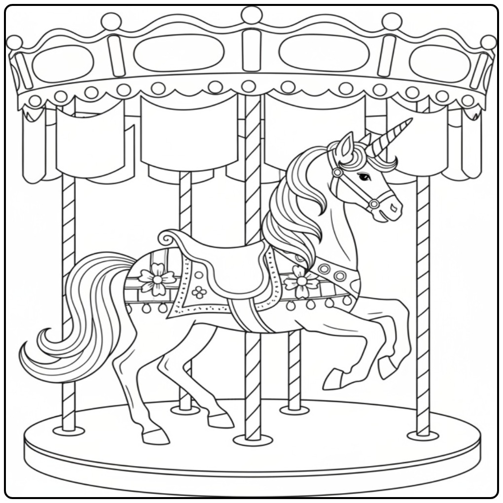 Carousel Unicorn Easy for Creative Kids coloring page