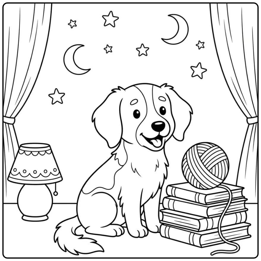 Drentsche Patrijshond in a Cozy Reading Corner coloring page