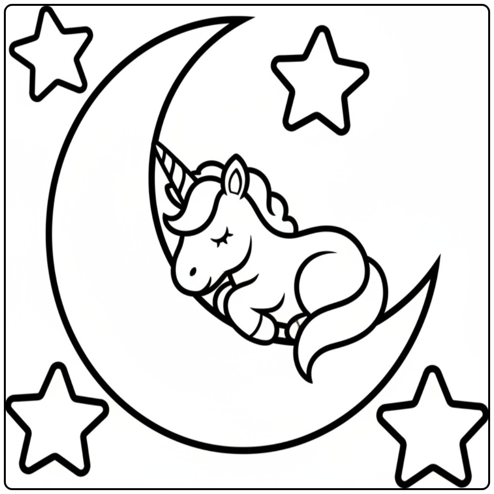 Dreaming Baby Unicorn Easy with Stars coloring page