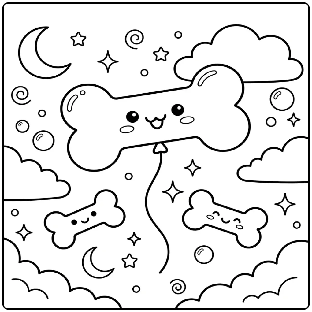Dreamy Dog Bone in the Sky coloring page