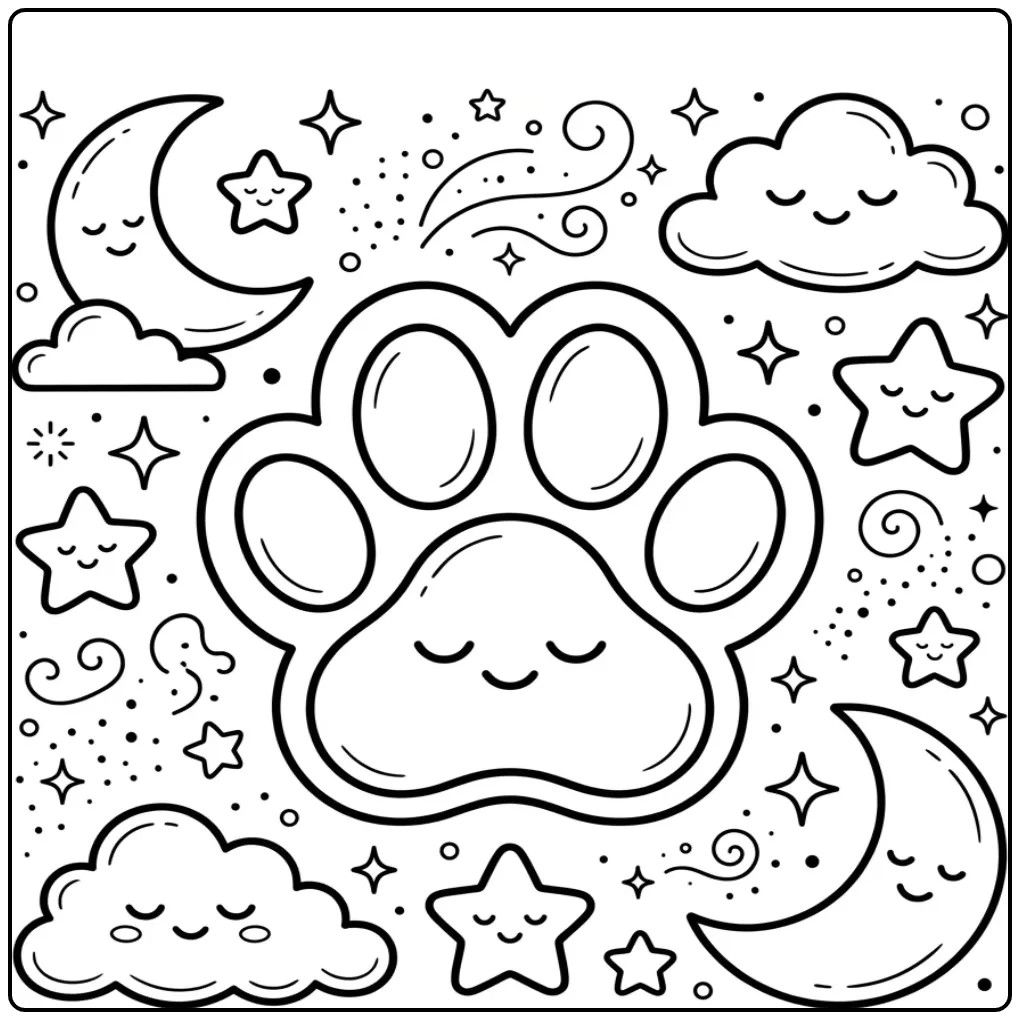 Dreamy Dog Paw for Bedtime coloring page